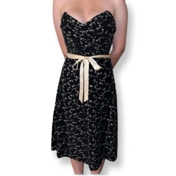 Vintage Betsey Johnson Silk Floral Embroidery Tea Party Dress - Picture 1 of 7